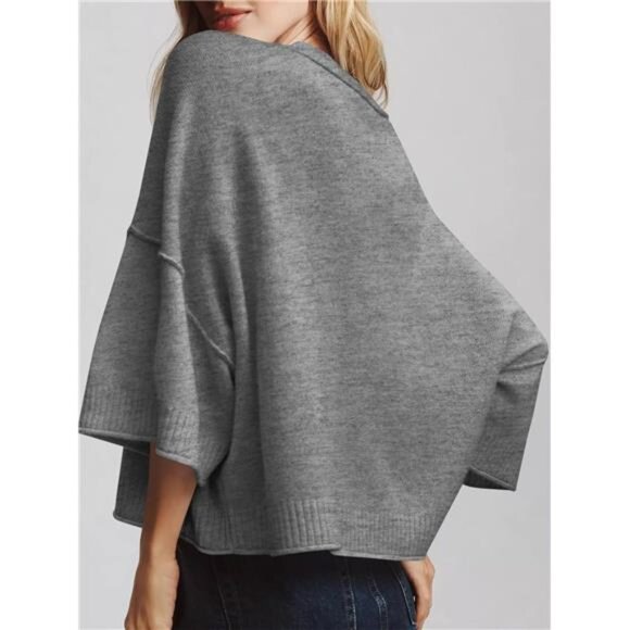 Womens Cropped Sweater Short Sleeve Oversized Knit Top Summer Lightweight Tee - Picture 4 of 5